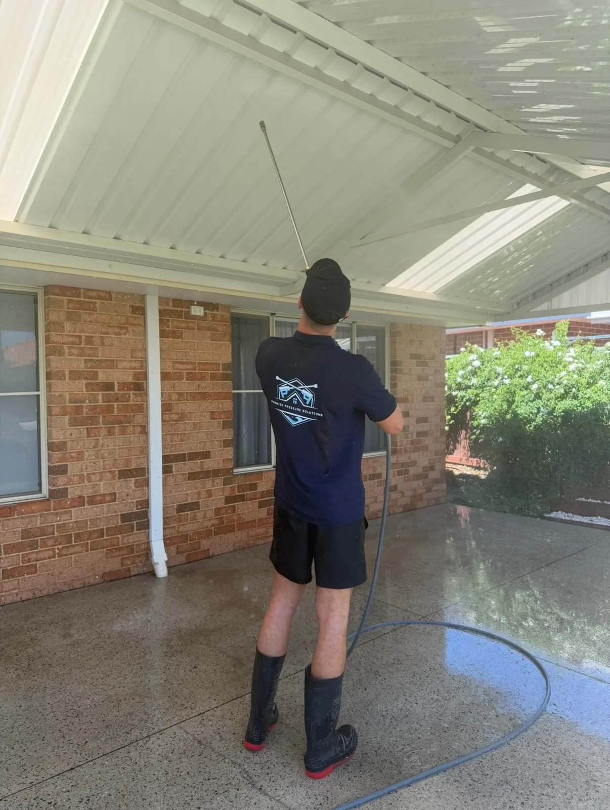 Pressure cleaning professional at work